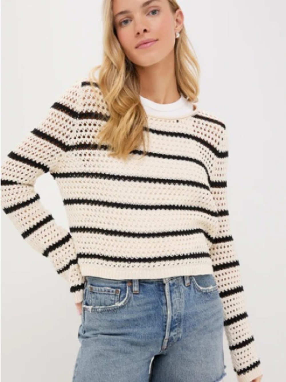 Z Supply Sea Salt Kit Stripe Crochet Sweater sz L